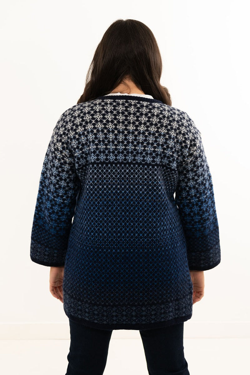 womens long kimono coatigan fair isle blue white