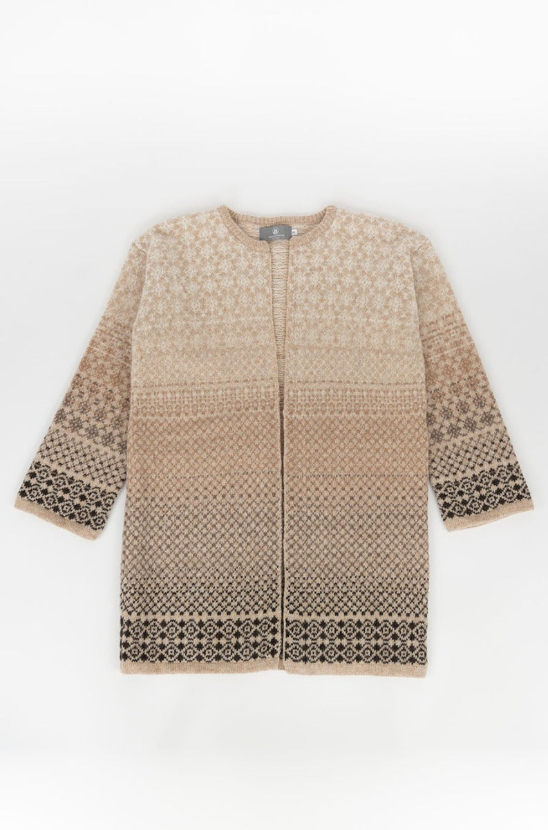 womens long wool fair isle cardigan coatigan brown beige