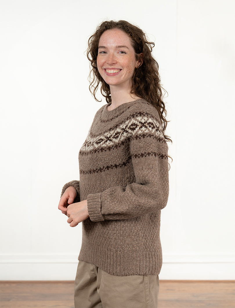 Womens Chunky Etive Yoke Fair Isle Jumper - Mocha