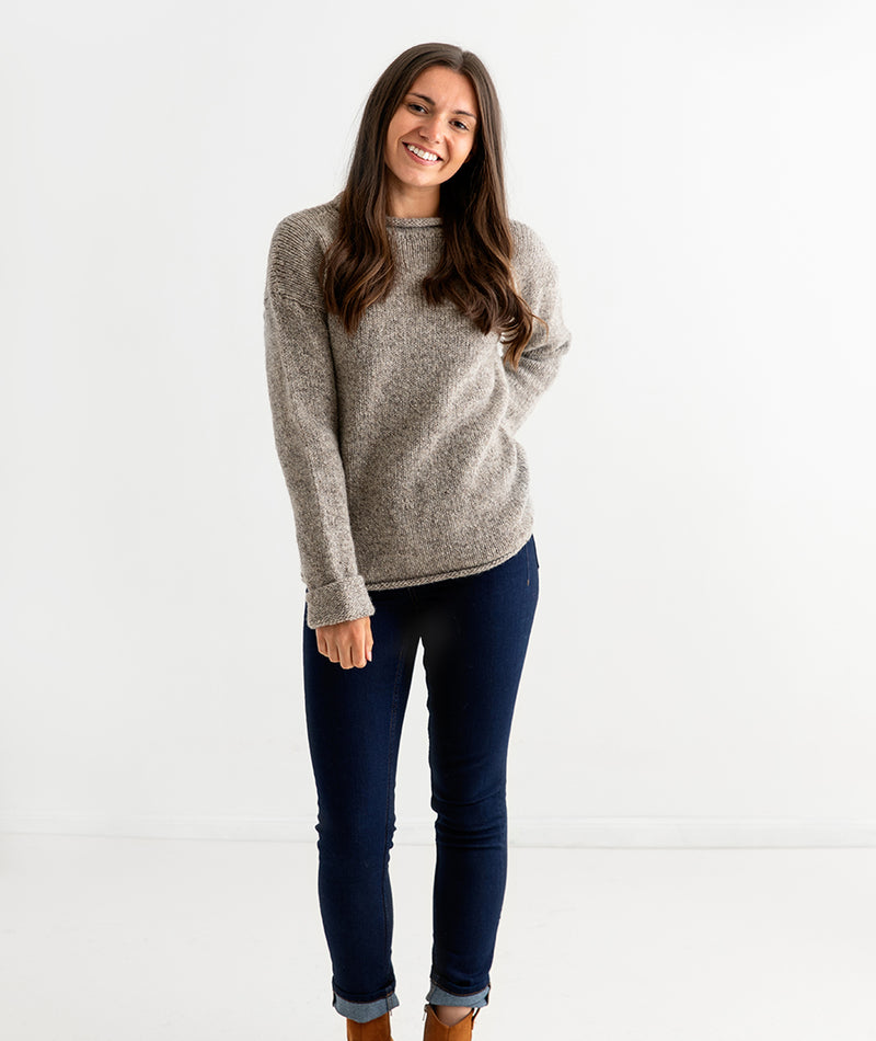 womens natural undyed wool jumper sweater chunky cuffed full