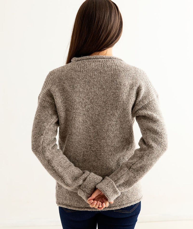 womens natural chunky wool cuffed jumper sweater undyed beige back