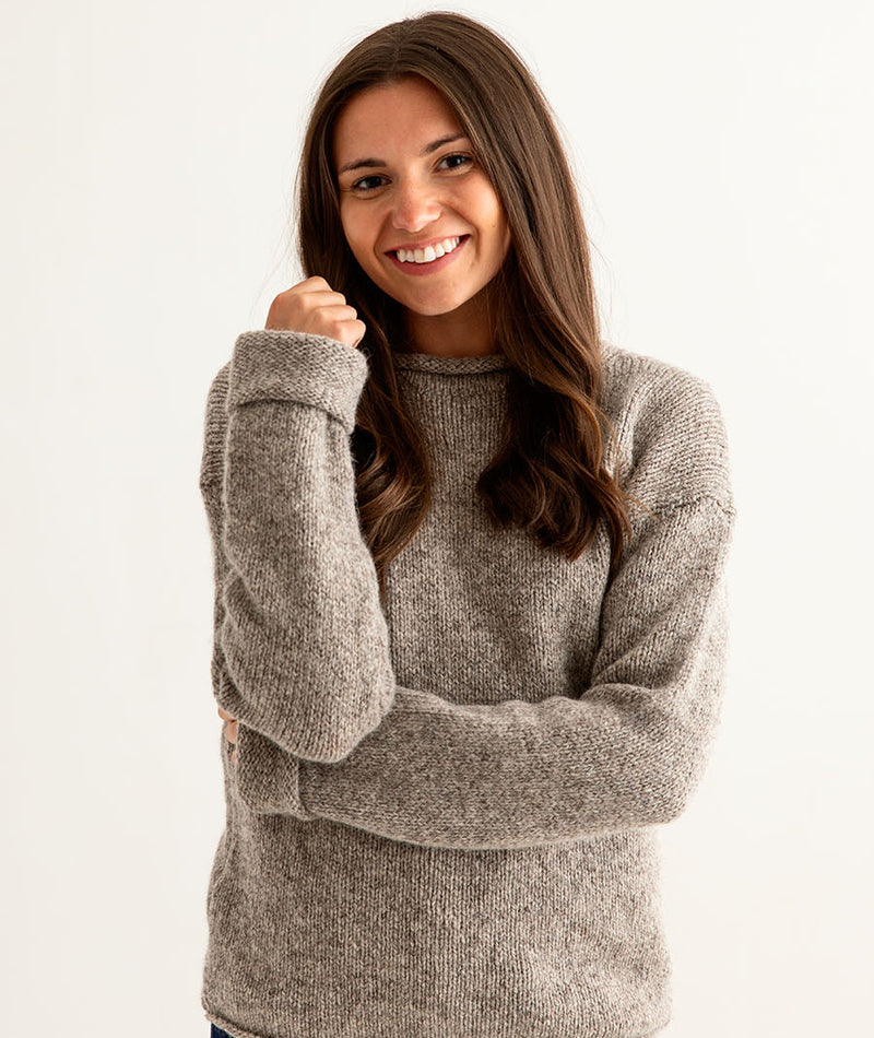 womens undyed chunky wool cuffed jumper sweater natural beige ladies front