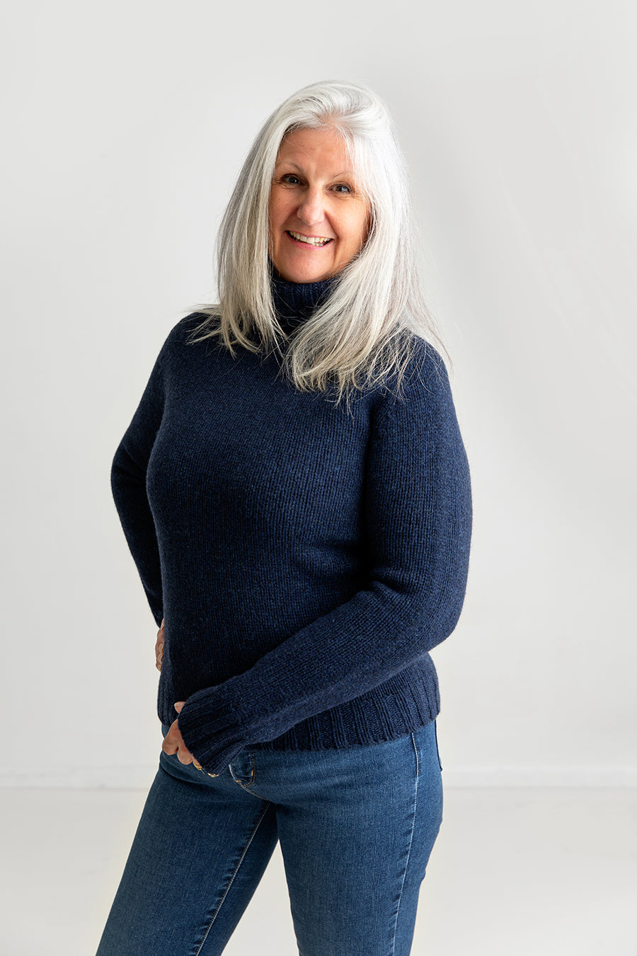 womens navy blue turtle neck sweater jumper polo lambs wool