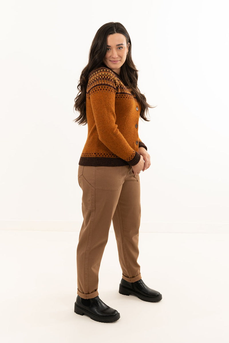 Womens orange wool fair isle cardigan sweater blocks