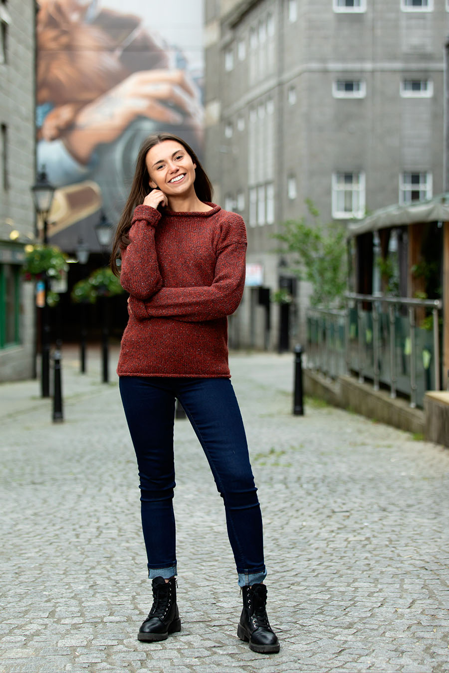 womens red chunky wool jumper sweater russet cuffed ls