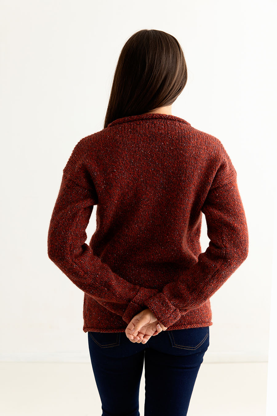 womens chunky jumper sweater red wool russet cuffed back