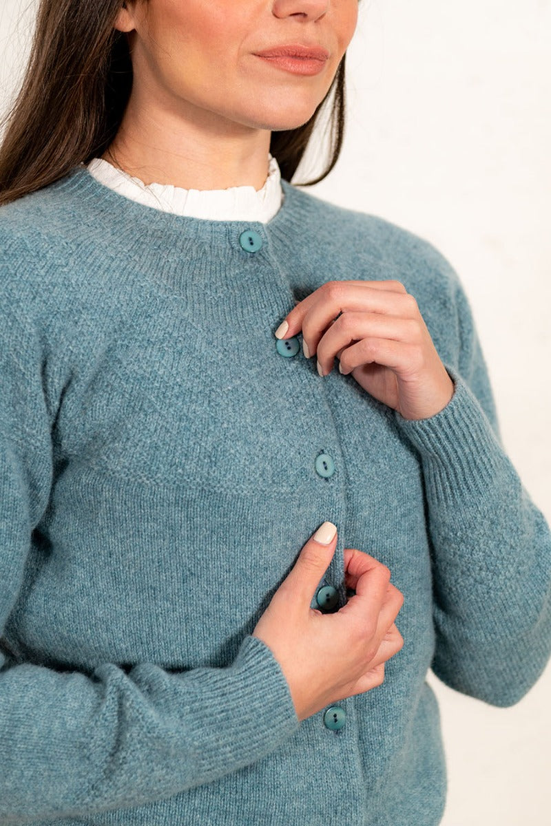 sage green geelong lambs wool womens cardigan gansey