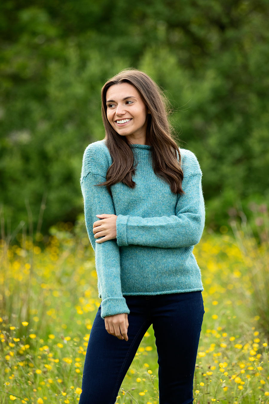 womens teal aqua chunky cuffed wool jumper sweater ls