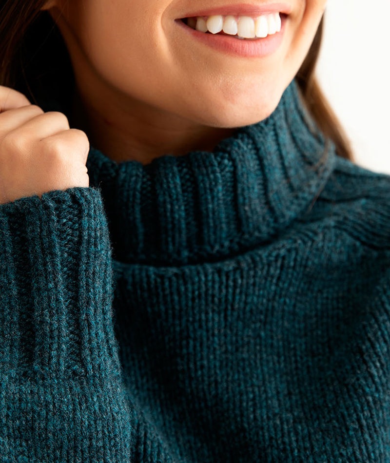 womens polo neck chunky jumper sweater teal fine lambs wool geelong