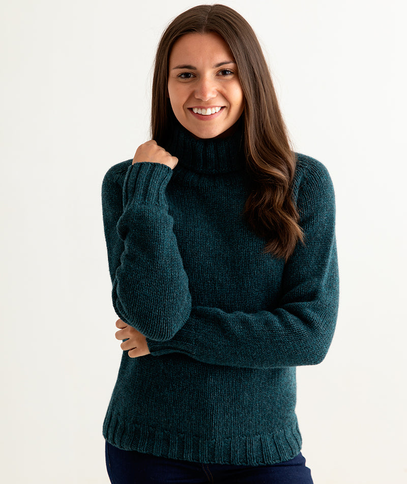 womens chunky teal lambs wool polo neck jumper sweater geelong front