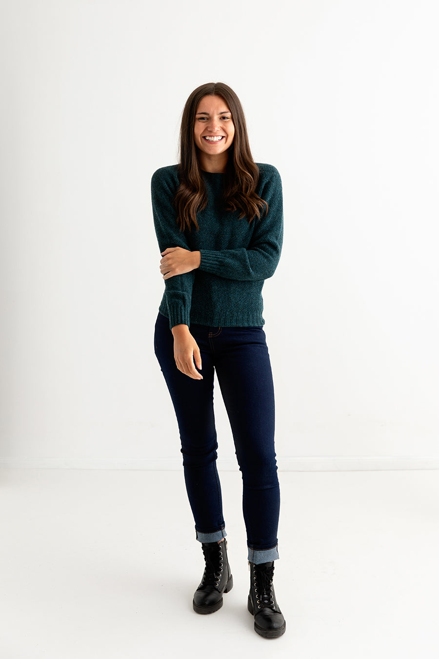 womens teal moss stitch jumper sweater lambs wool full