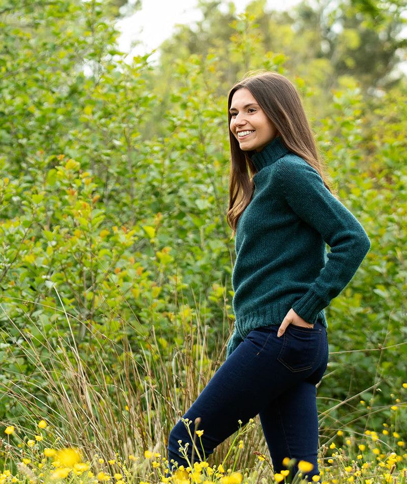 womens teal polo neck chunky wool jumper sweater ls