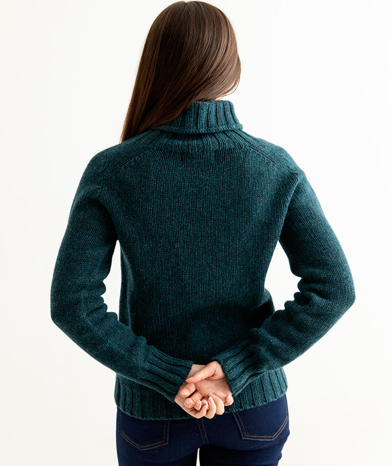 womens teal polo neck jumper sweater chunky lambs wool back