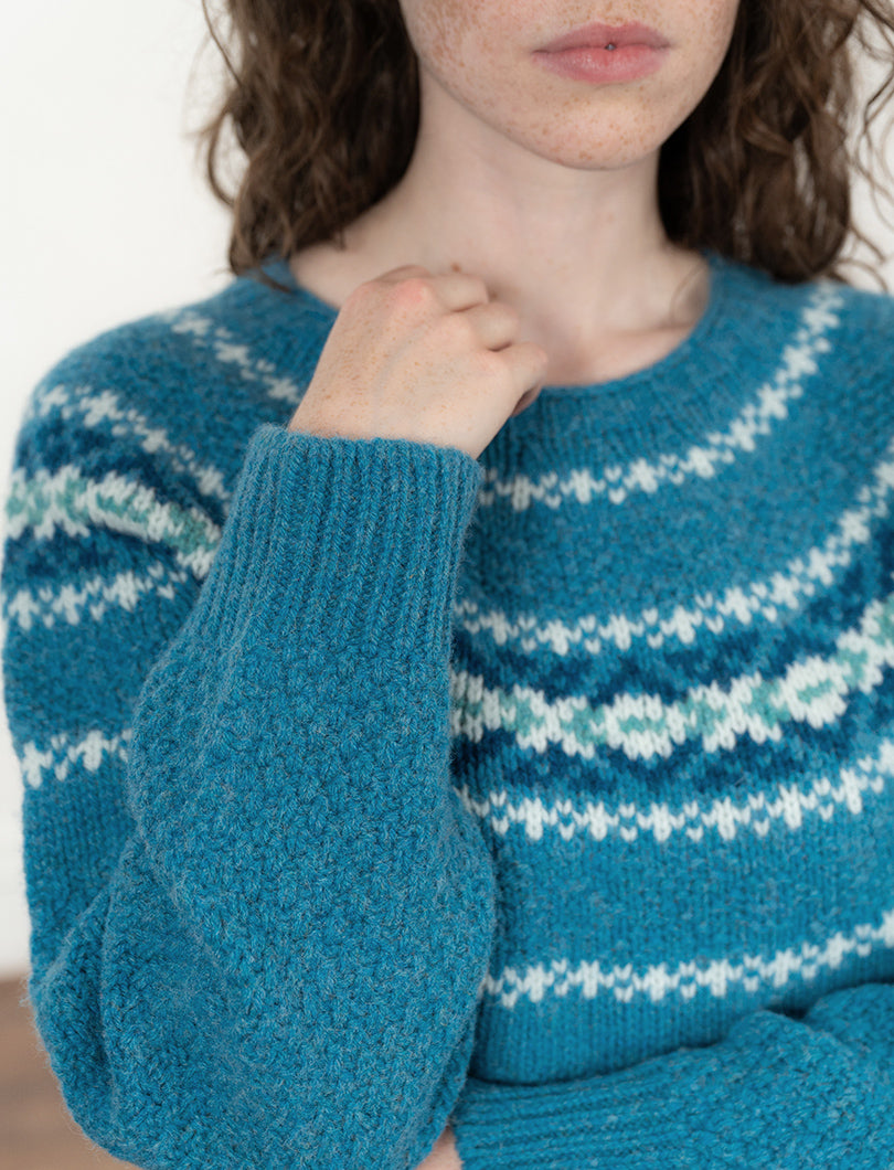 Womens Chunky Etive Yoke Fair Isle Jumper - Turquoise