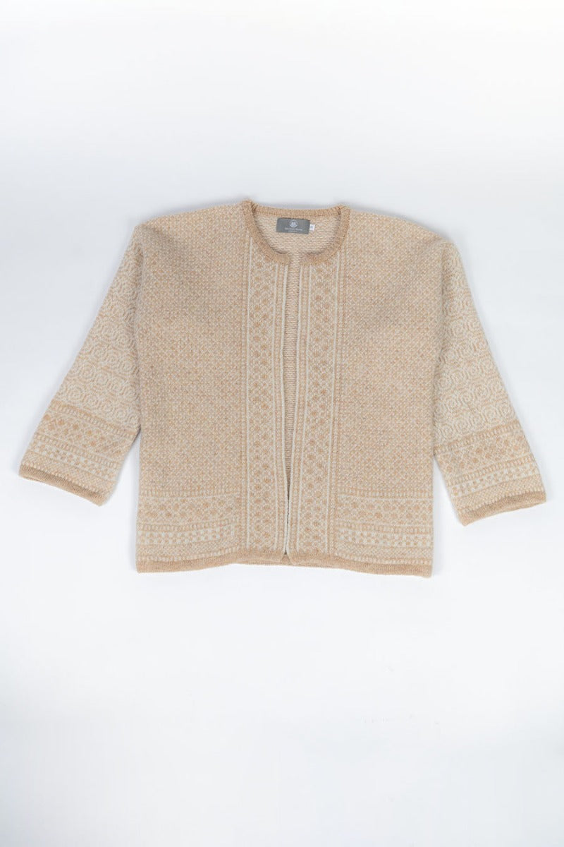 wool fair isle kimono cardigan coatigan jacket beige cream oatmeal british made