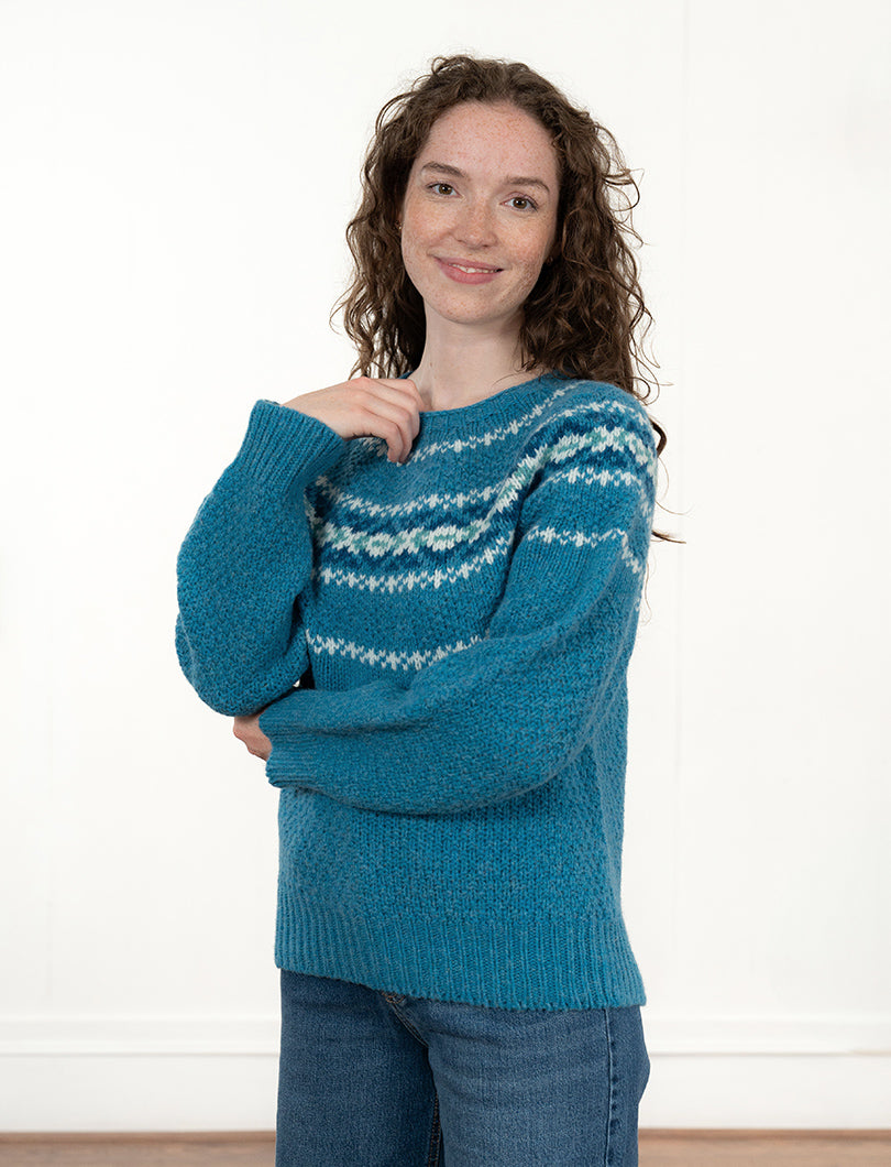 Womens Chunky Etive Yoke Fair Isle Jumper - Turquoise