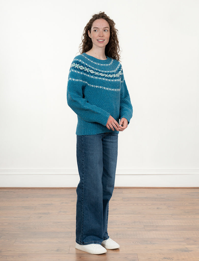 Womens Chunky Etive Yoke Fair Isle Jumper - Turquoise