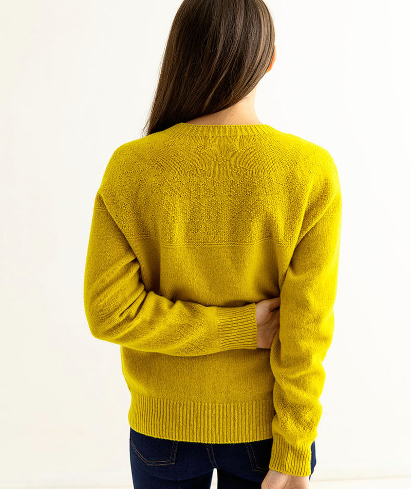 womens yellow gansey guernsey cardigan lambs wool back