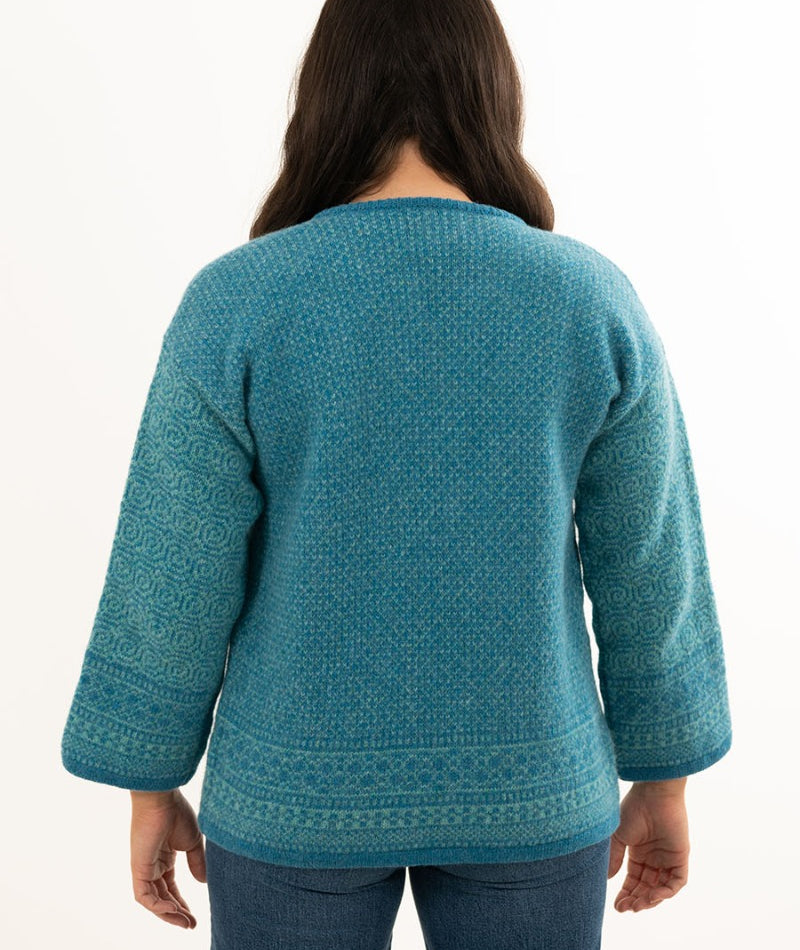 ladies wool kimono cardigan sweater turquoise blue