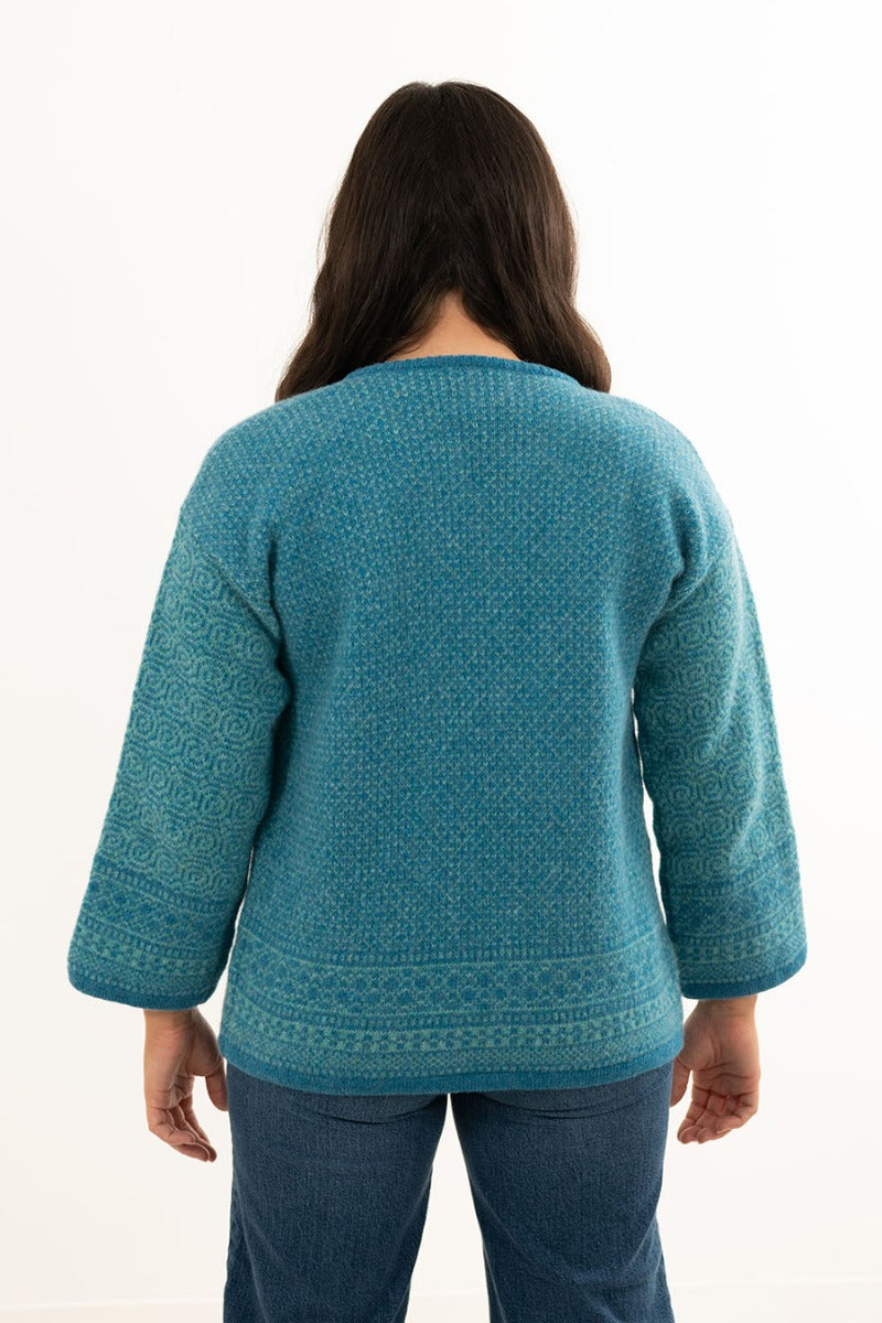 ladies wool kimono cardigan sweater turquoise blue