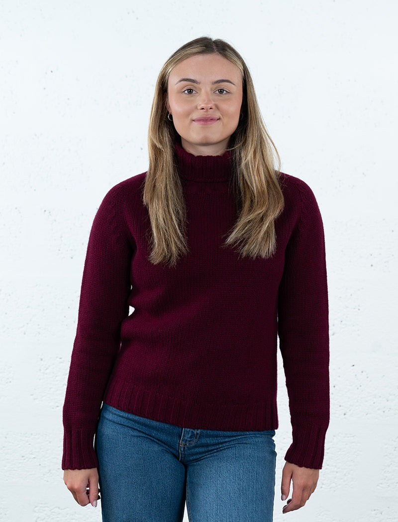 burgundy lambswool womens polo neck jumper super fine geelong