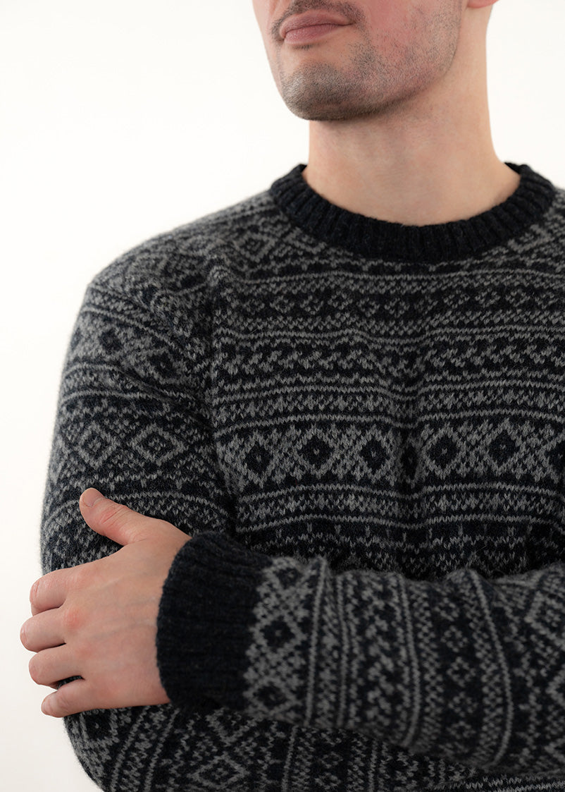 Mens Fair isle Conan Jumper - Charcoal