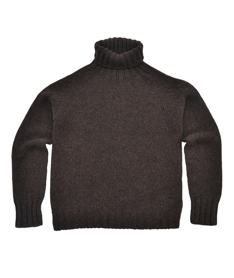 Dark brown turtleneck sweater on a white background