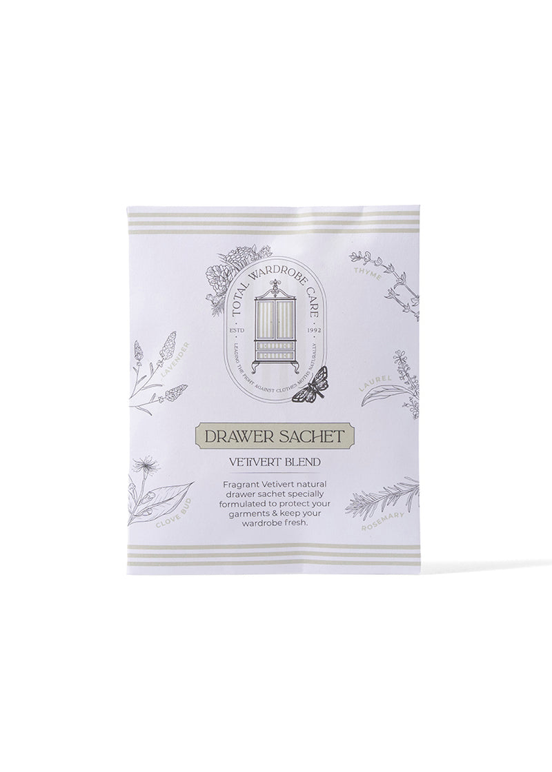 Anti moth drawer sachet with floral design on a white background
