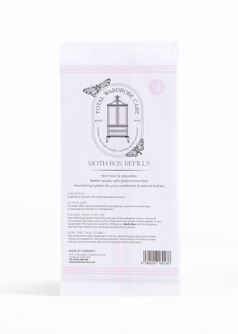 Clothes moth pheromone refill pack on a white background