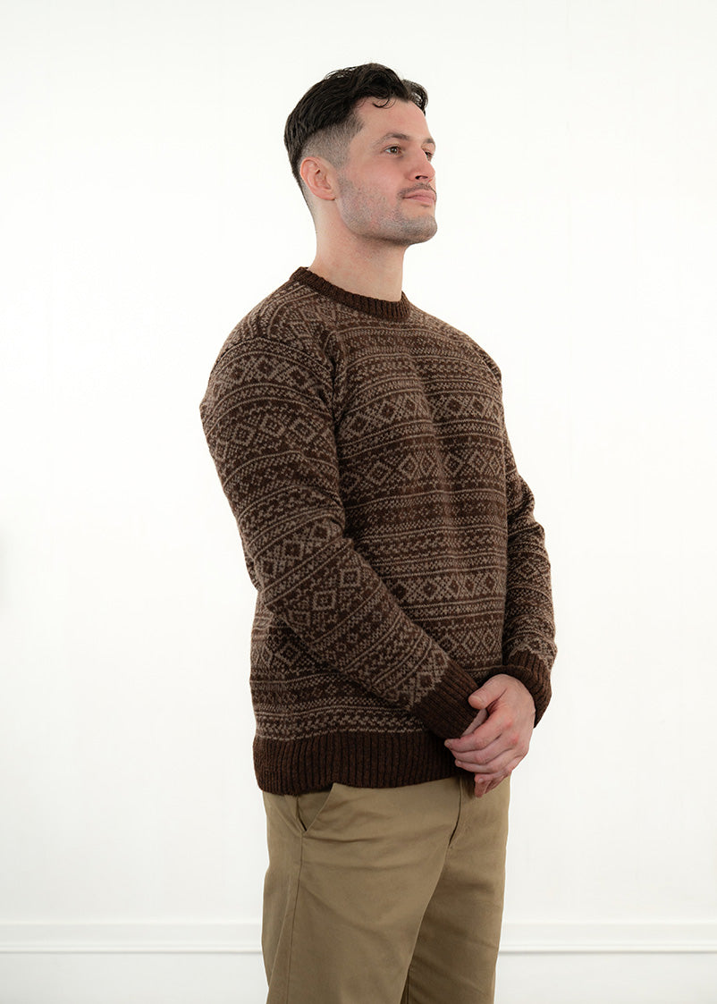 Mens Fair isle Conan Jumper - Coffee