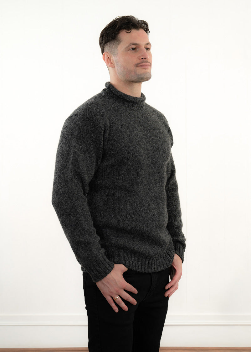 Mens Chunky Roll Neck Jumper - Mid Grey