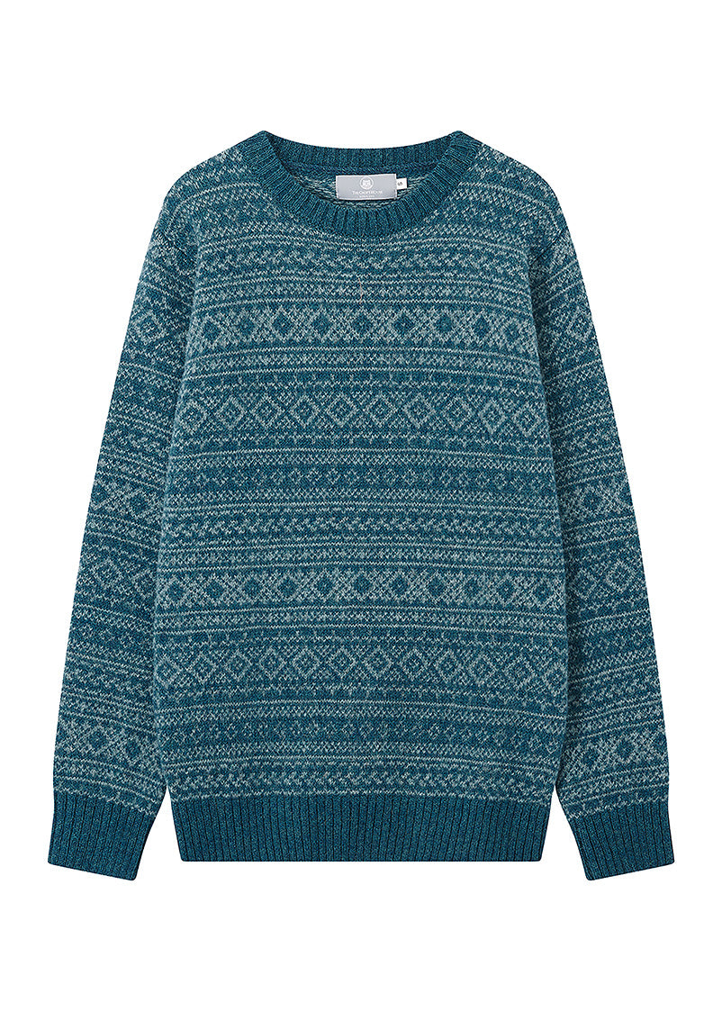 teal mens fair isle jumper sweater on a white background