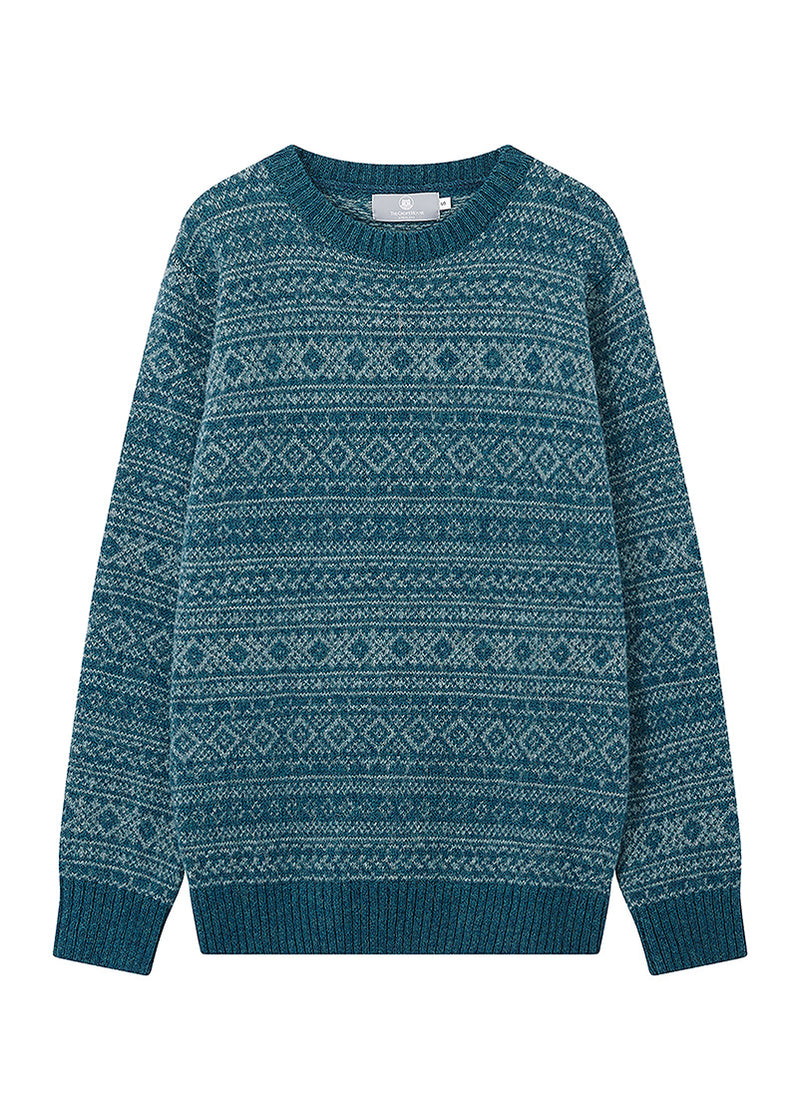 teal mens fair isle jumper sweater on a white background