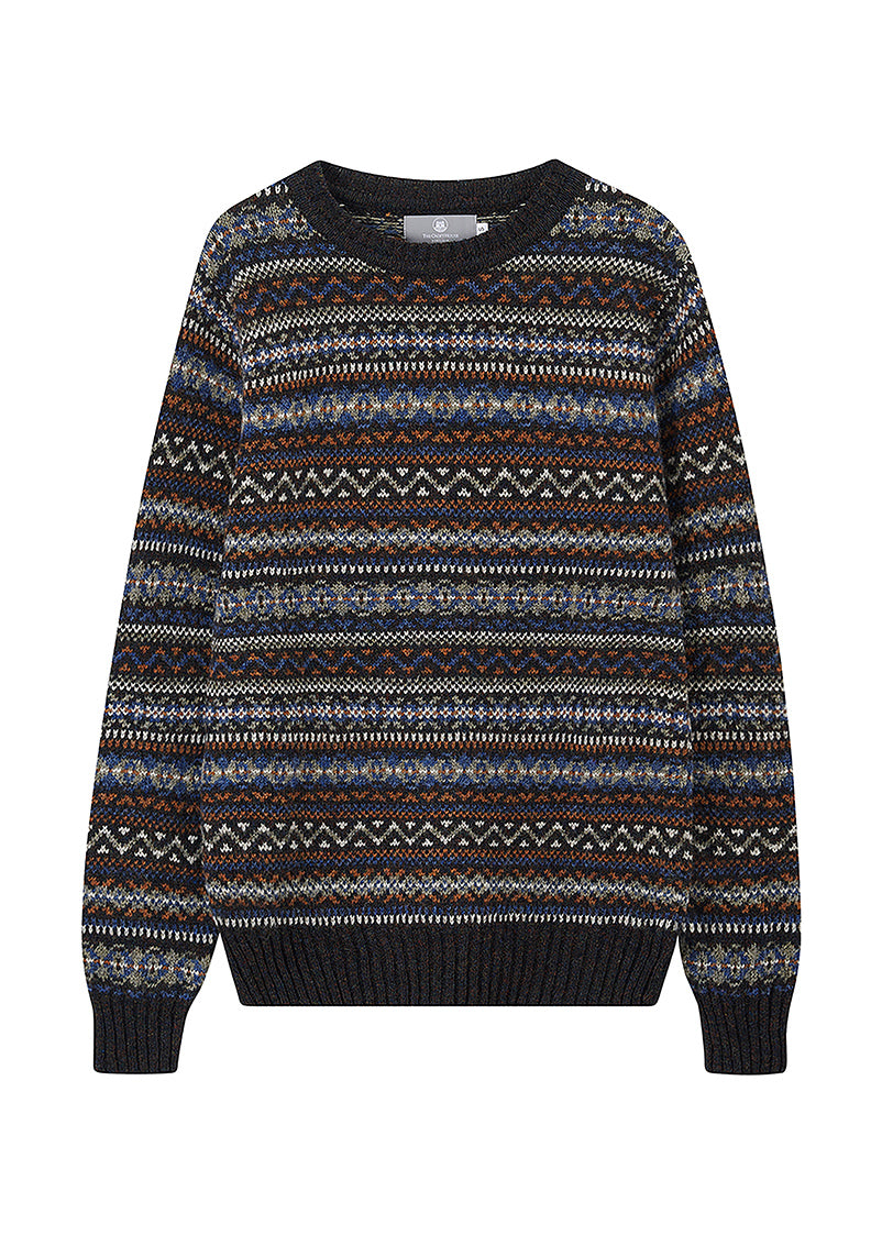 mens kinnaird fair isle jumper midnight rust