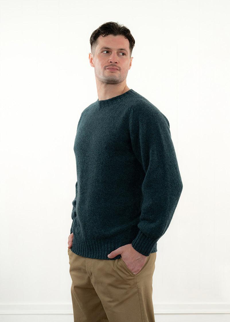 Mens Seamless Saddle Shoulder Shetland Jumper - Dark Teal