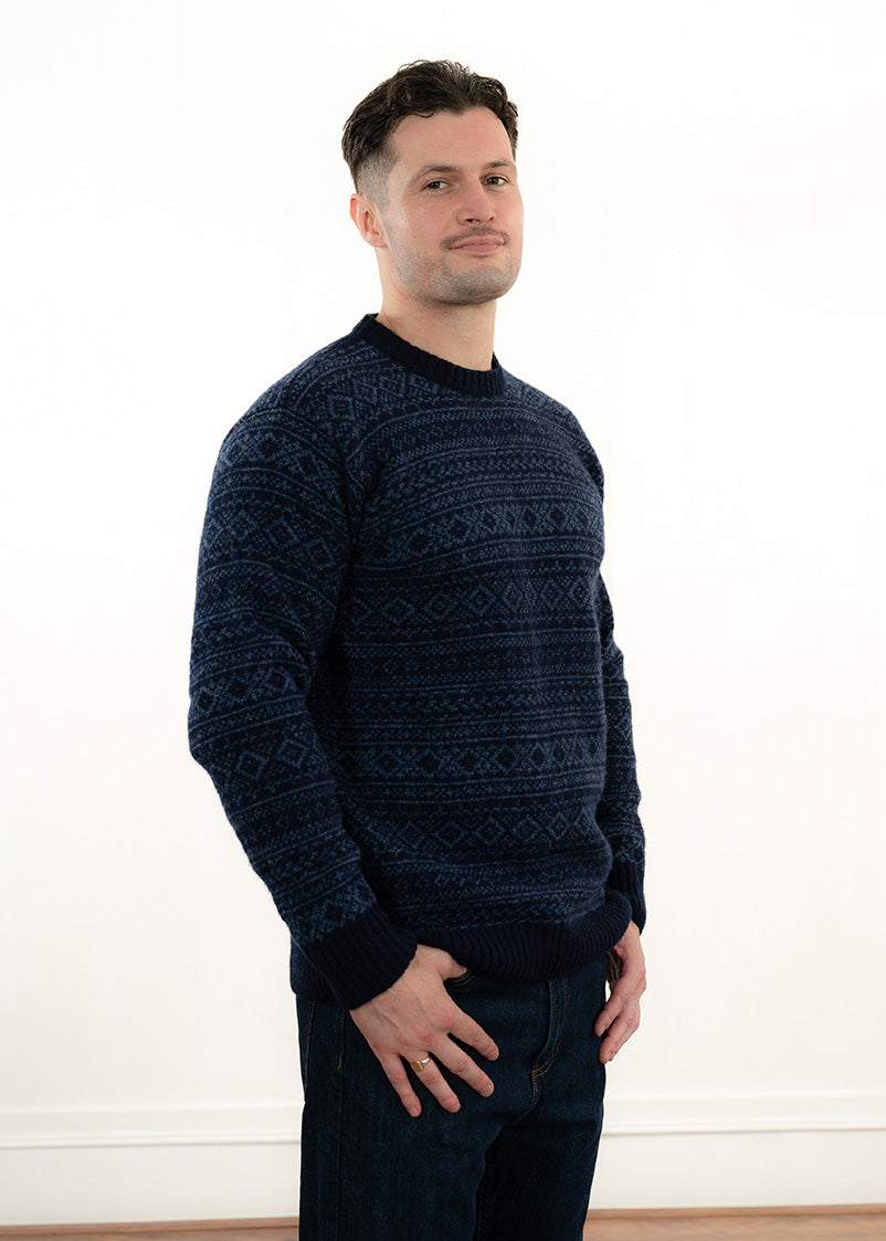 Mens Fair isle Conan Jumper - Navy