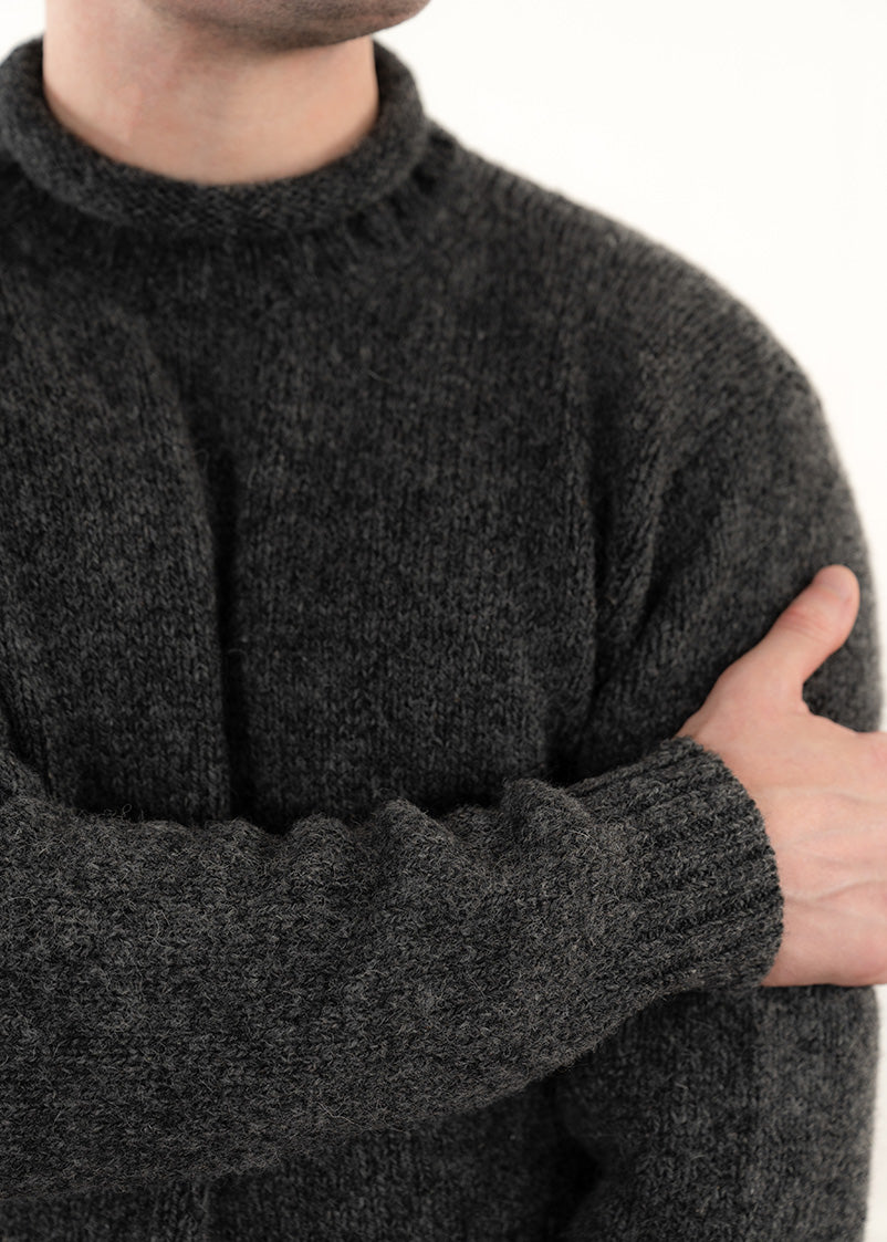 Mens Chunky Roll Neck Jumper - Mid Grey