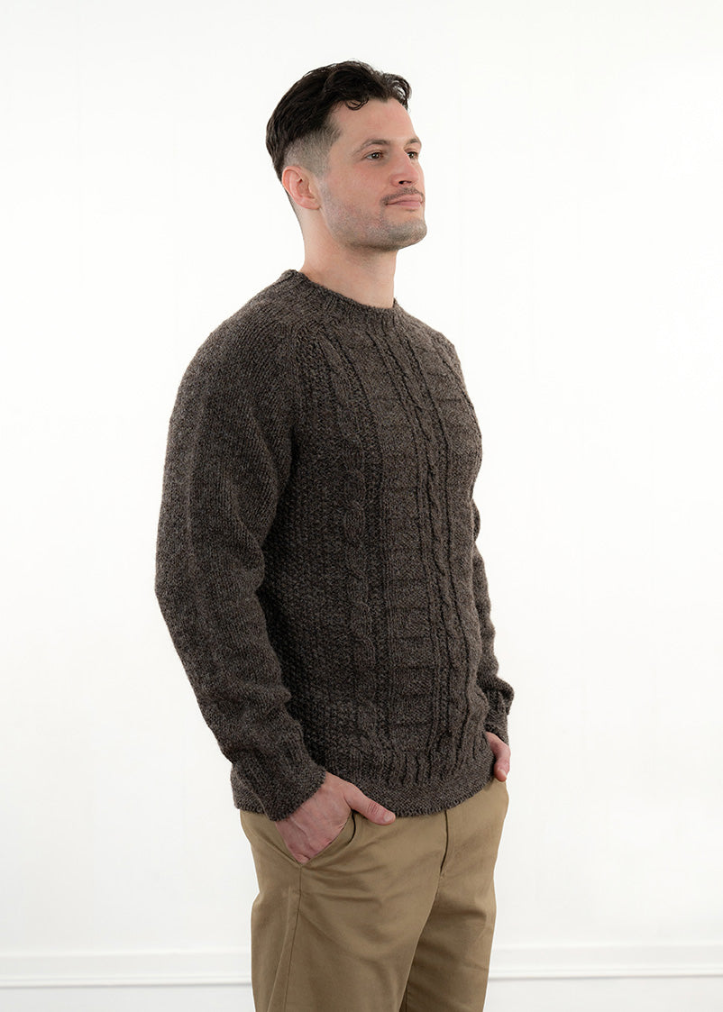 Mens Natural Gansey Jumper - undyed mid brown