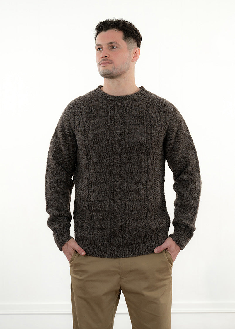 Mens Natural Gansey Jumper - undyed mid brown