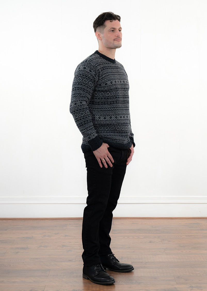 Mens Fair isle Conan Jumper - Charcoal