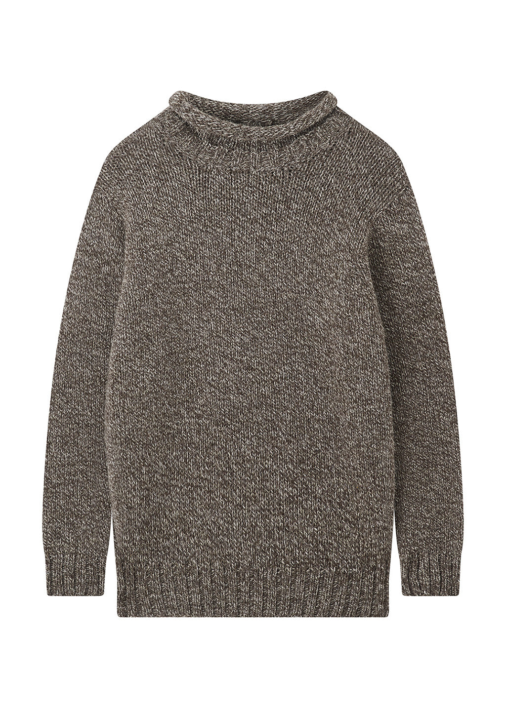 Mens Chunky Roll Neck Jumper - Undyed British wool brown pebble
