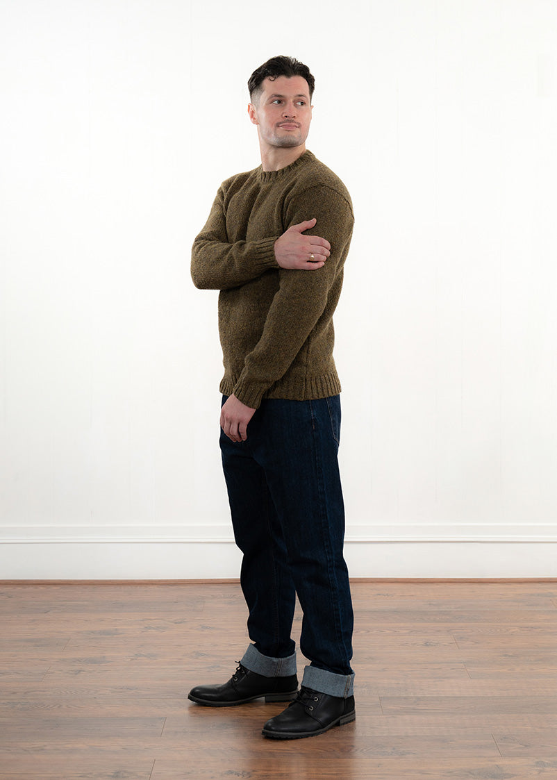 Mens Chunky Crew Neck Jumper - moss