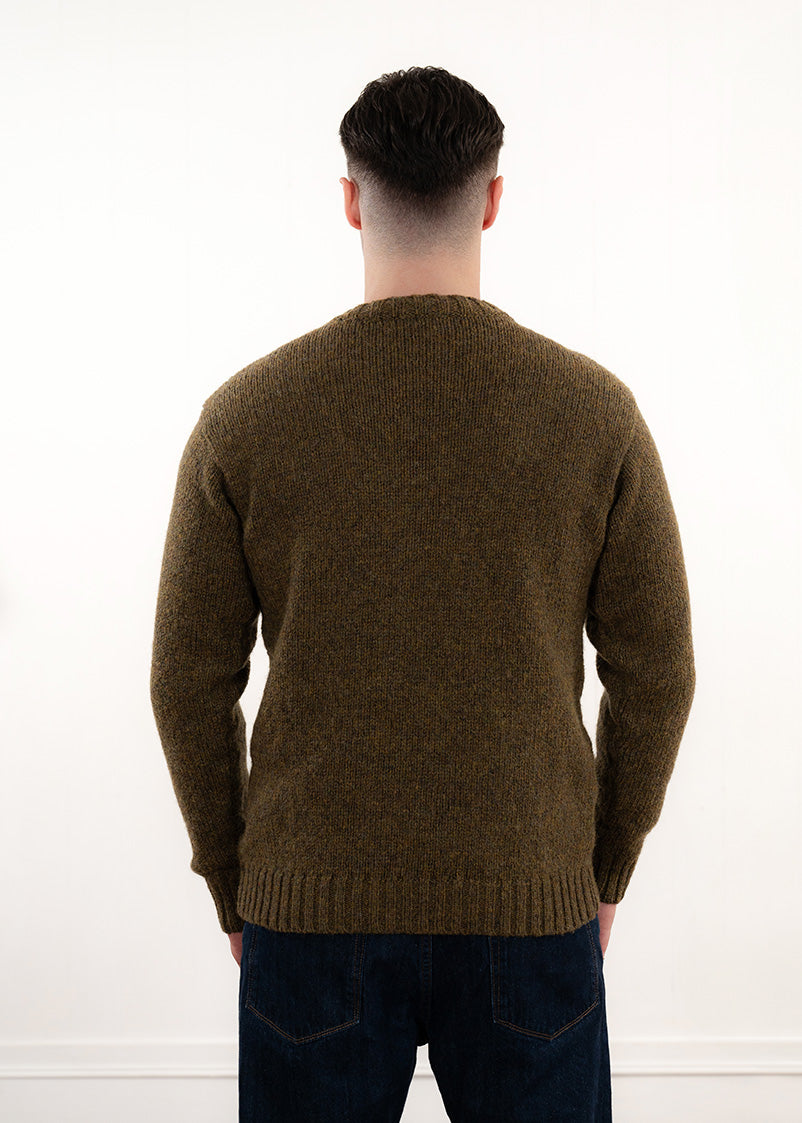 Mens Chunky Crew Neck Jumper - moss