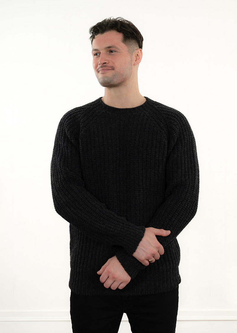 Mens Geelong Superfine Lambswool Fisherman’s Rib Jumper - Charcoal