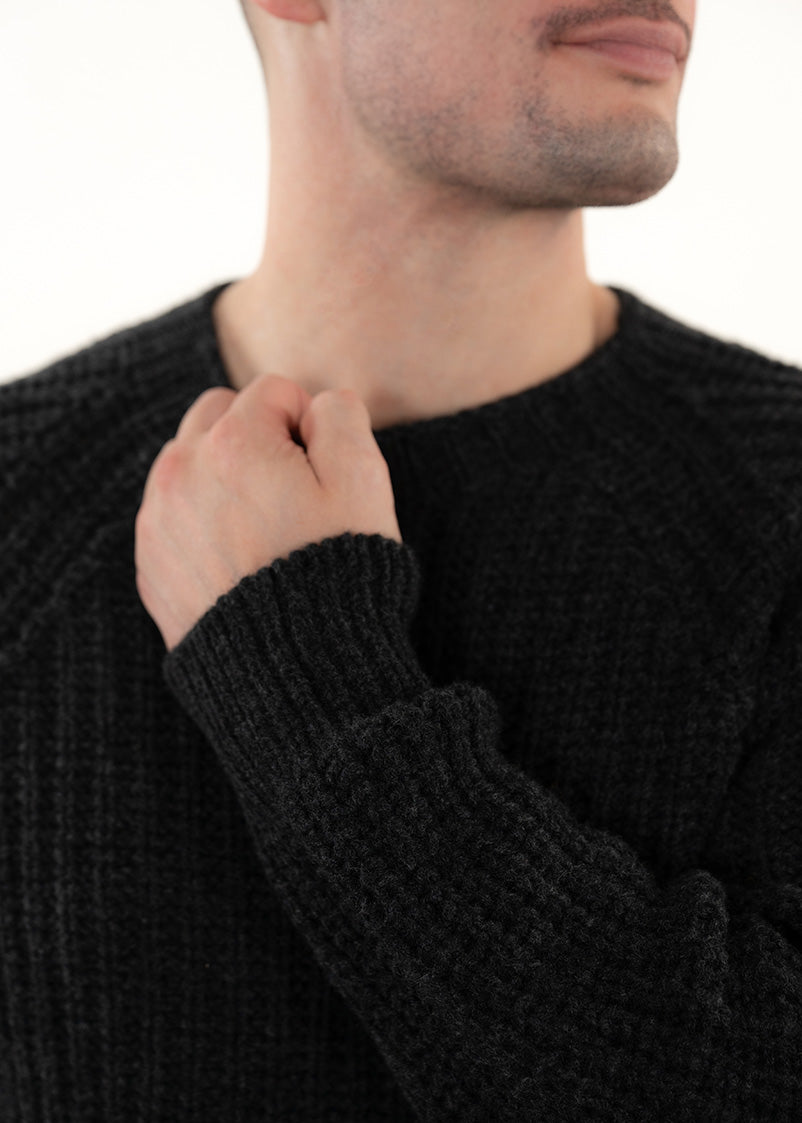 Mens Geelong Superfine Lambswool Fisherman’s Rib Jumper - Charcoal