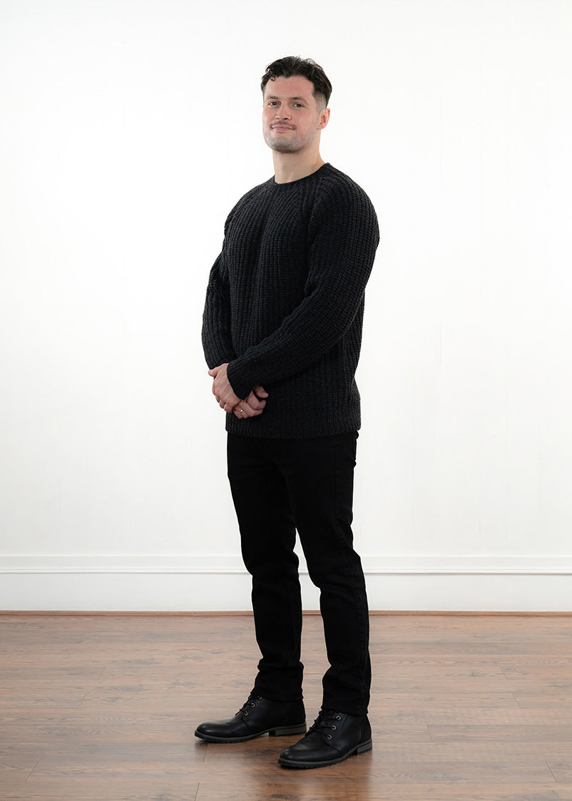 Mens Geelong Superfine Lambswool Fisherman’s Rib Jumper - Charcoal