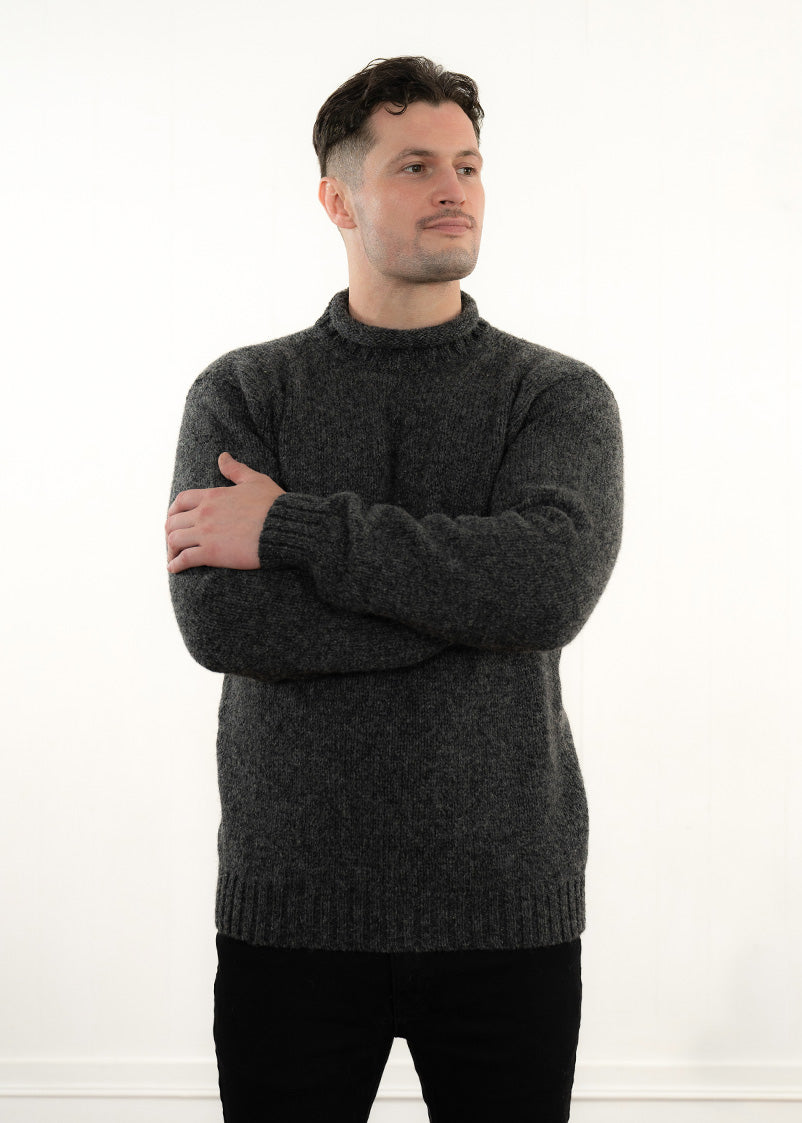 Mens Chunky Roll Neck Jumper - Mid Grey