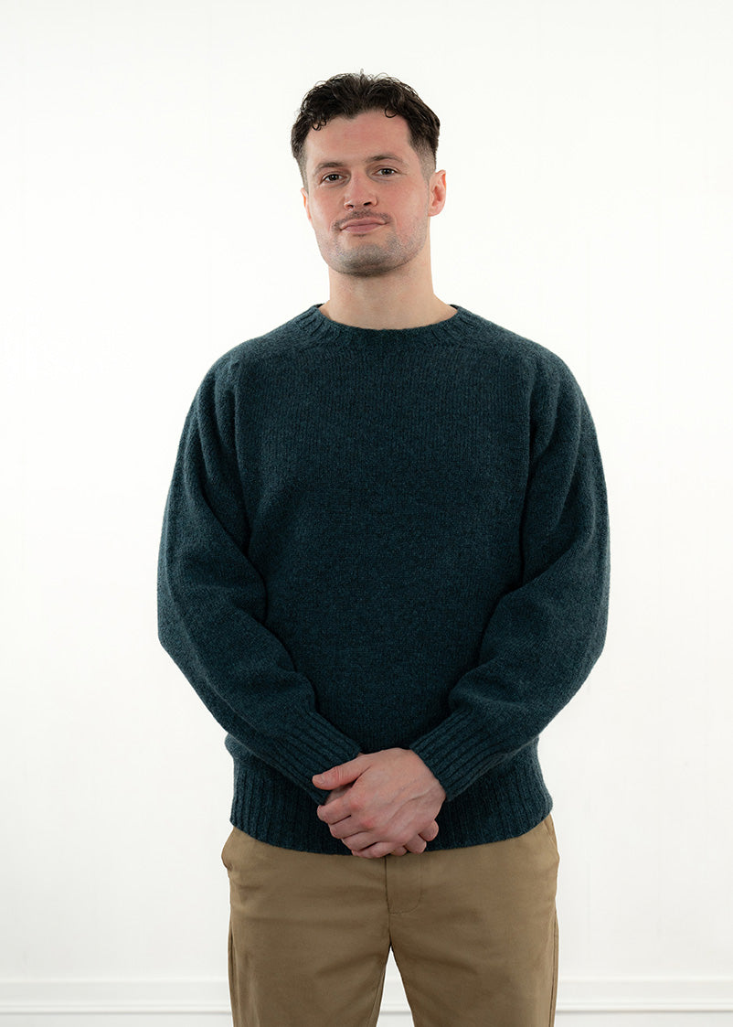Mens dark teal shetland jumper sweater seamless saddle shoulder 