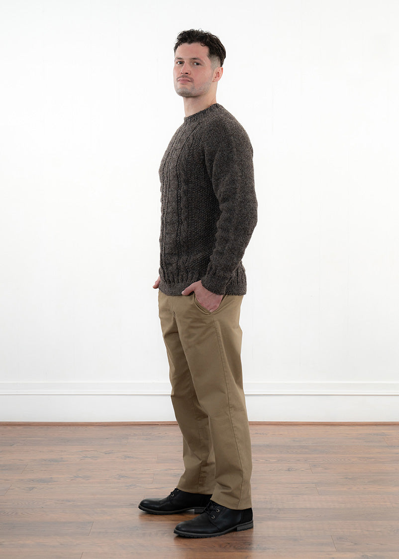 Mens Natural Gansey Jumper - undyed mid brown