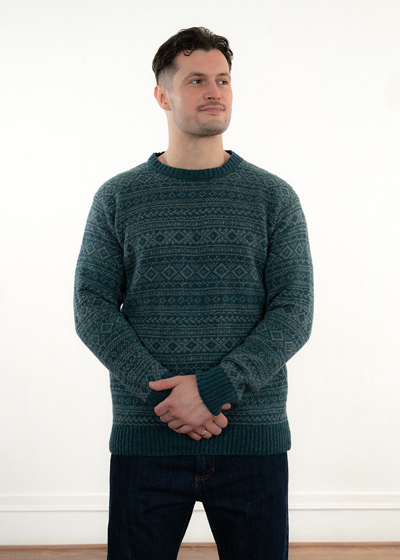 Mens Fair isle Conan Jumper - Dark Teal